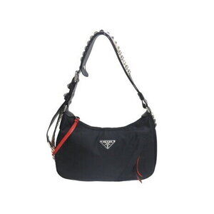 Prada VELA shoulder bag studs triangle logo black red